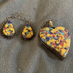 Vintage Rainbow calsilica earrings and pendant